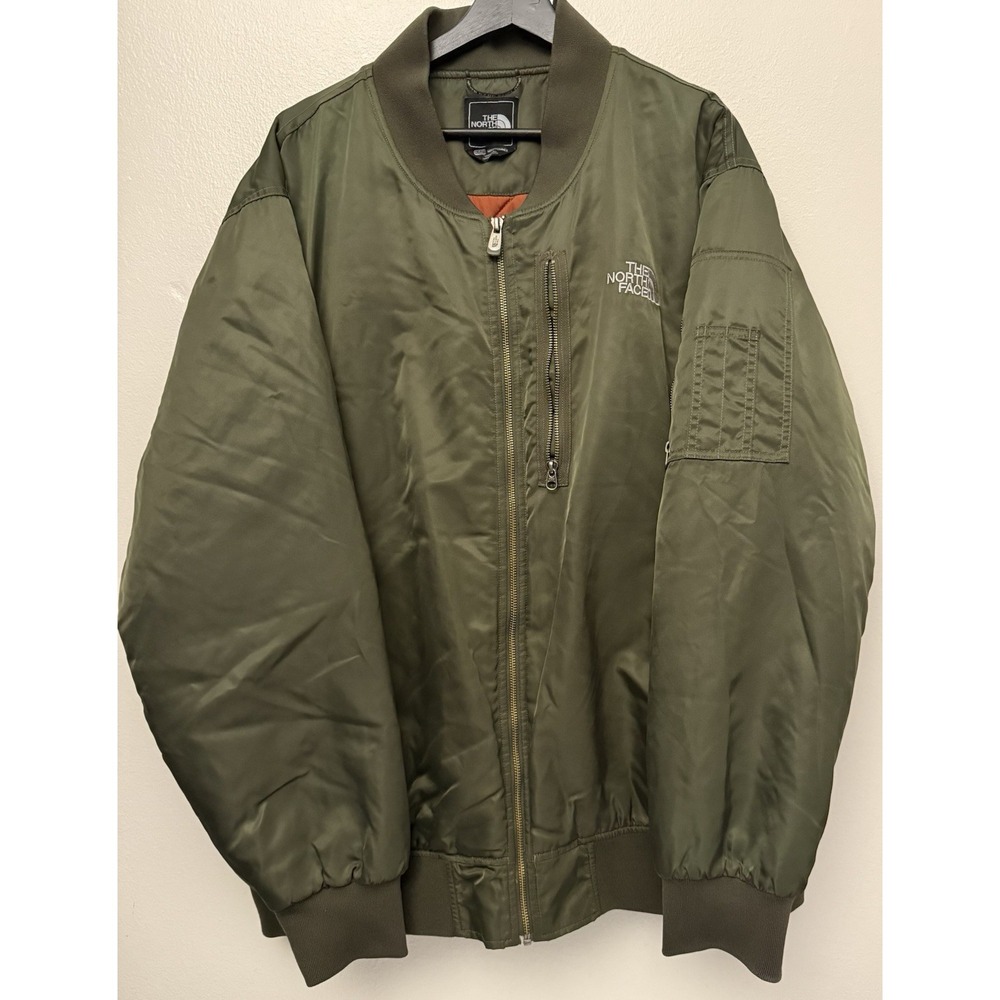 The North Face Olive Green Puffer Jacket with Orange Liner